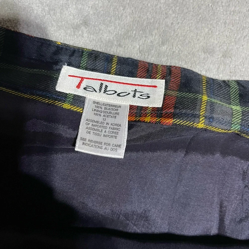 Vintage Talbots Silk Wrap Mini Skirt Womens 12‎ Plaid Preppy Old Money